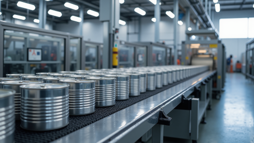 新生产线投产仪式现场，领导剪彩，员工列队观看，现代化厂房环境