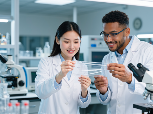 研发团队庆祝技术突破，工程师们举杯庆祝，实验室背景，团队合作氛围